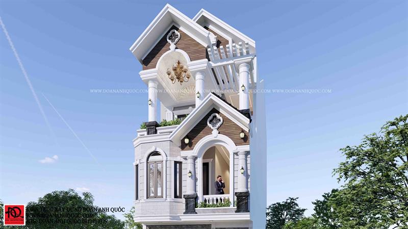 Thiết kế nhà Phan Thiết, Xây nhà trọn gói Phan Thiết, Thi công nhà trọn gói Phan Thiết, Thiết kế Thi công nội thất Phan Thiết Bình Thuận, Công ty Xây dựng Bình Thuận, Thiết kế nhà Bình Thuận, Xây nhà trọn gói Bình Thuận. Mẫu thiết kế nhà phố 1 trệt 2 lầu tân cổ điển của Anh Đức ở đường Võ Hữu – Phan Thiết